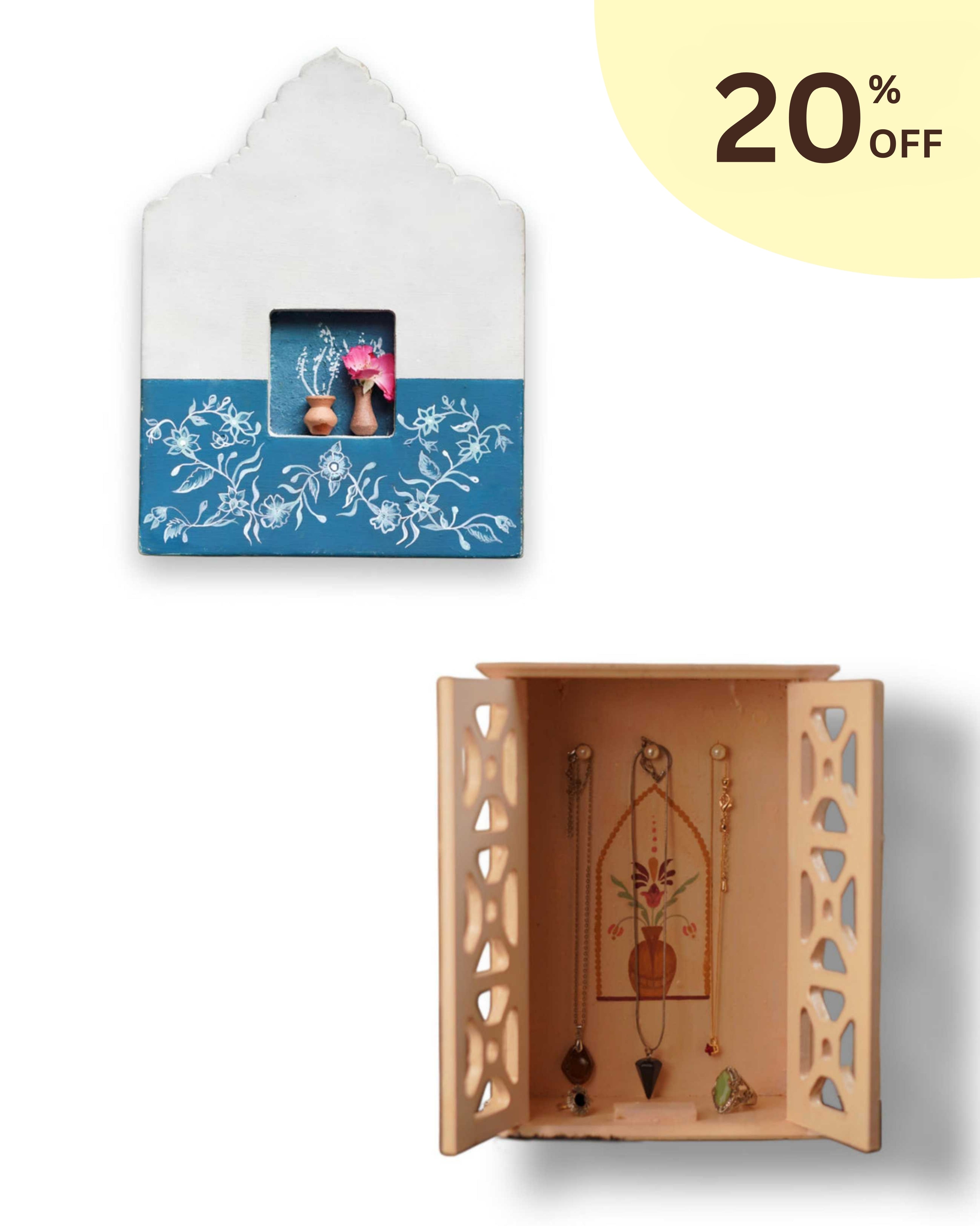 Blue Pottery Art Frame & Jewellery Storage Cupboard 20% OFF
