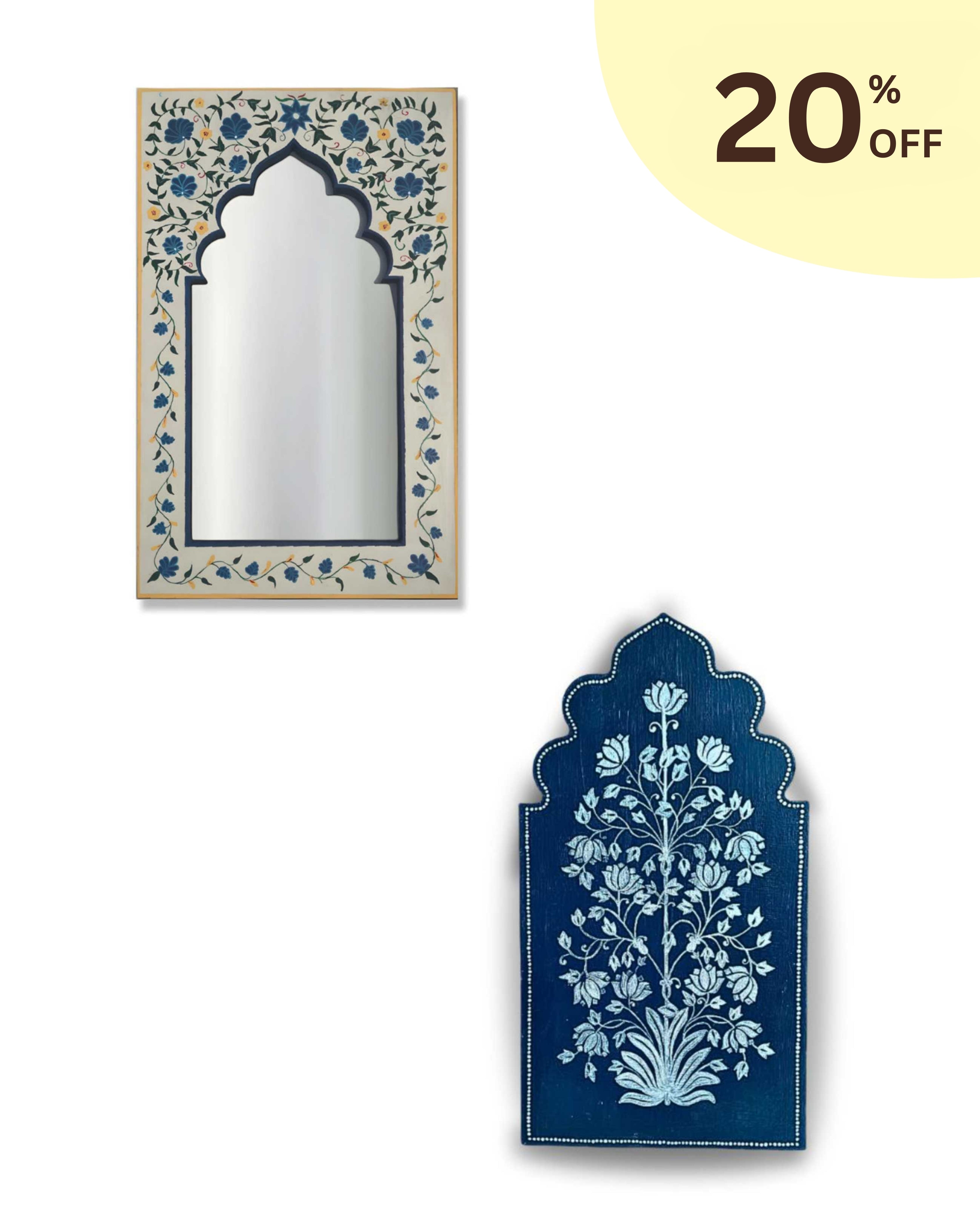Floral Hand painted Mirror Frame (BLUE) Mughal bloom wall frame (silver) 20% OFF