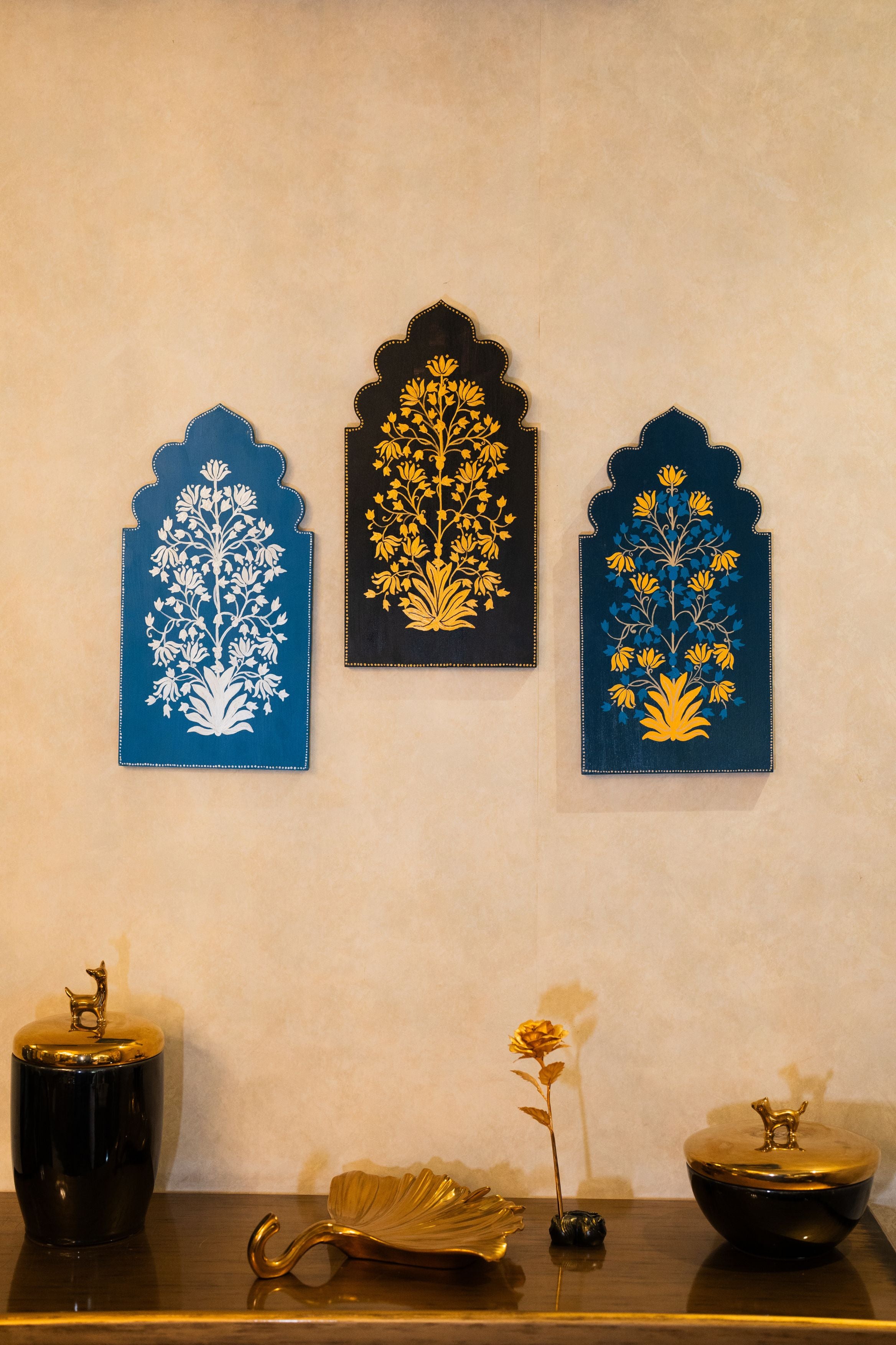 Mughal bloom wall frame with (Blue & Gold)