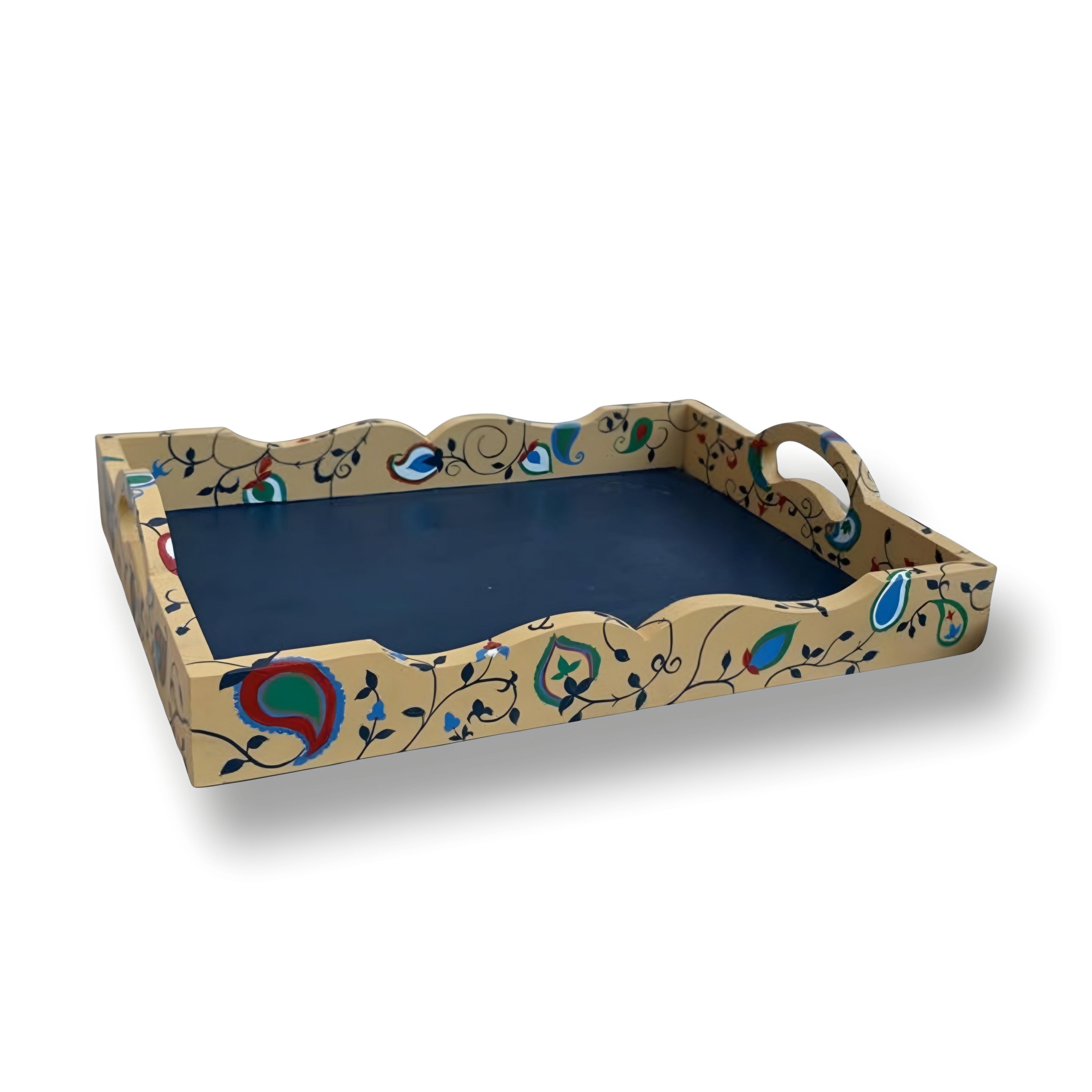 Tan & Blue Paisley Tray