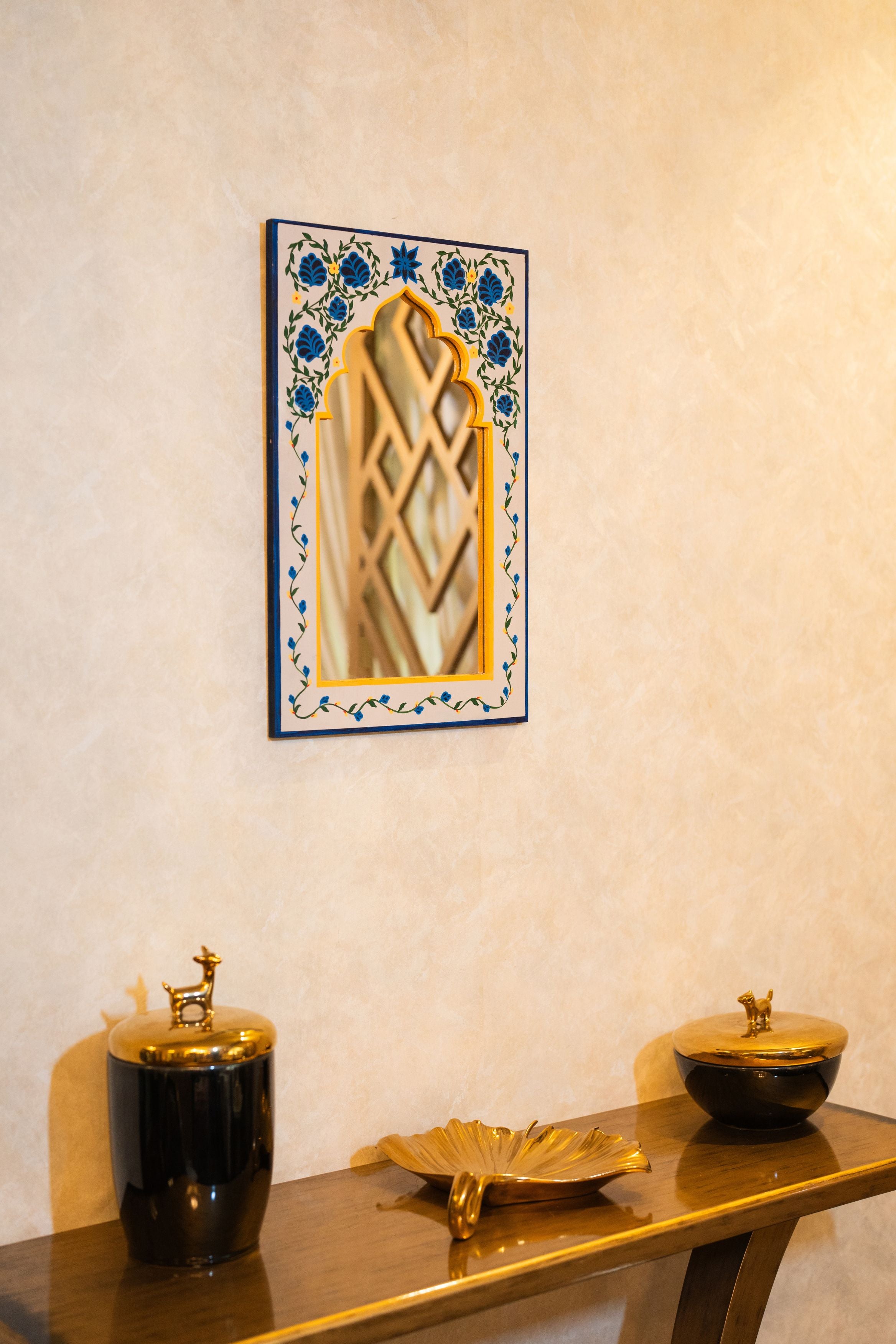 Floral Hand Painted Mirror Frame (BLUE)