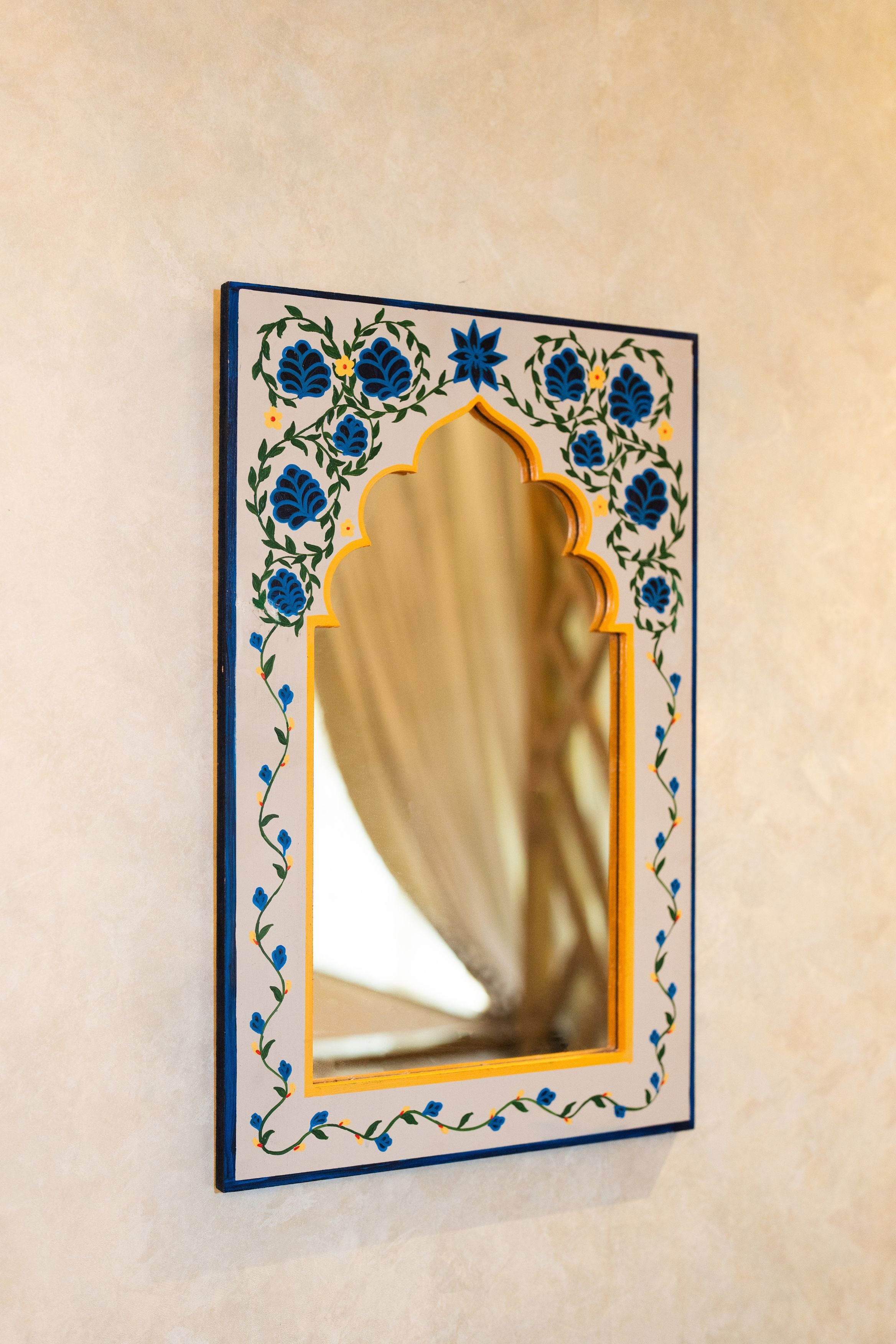 Floral Hand Painted Mirror Frame (BLUE)