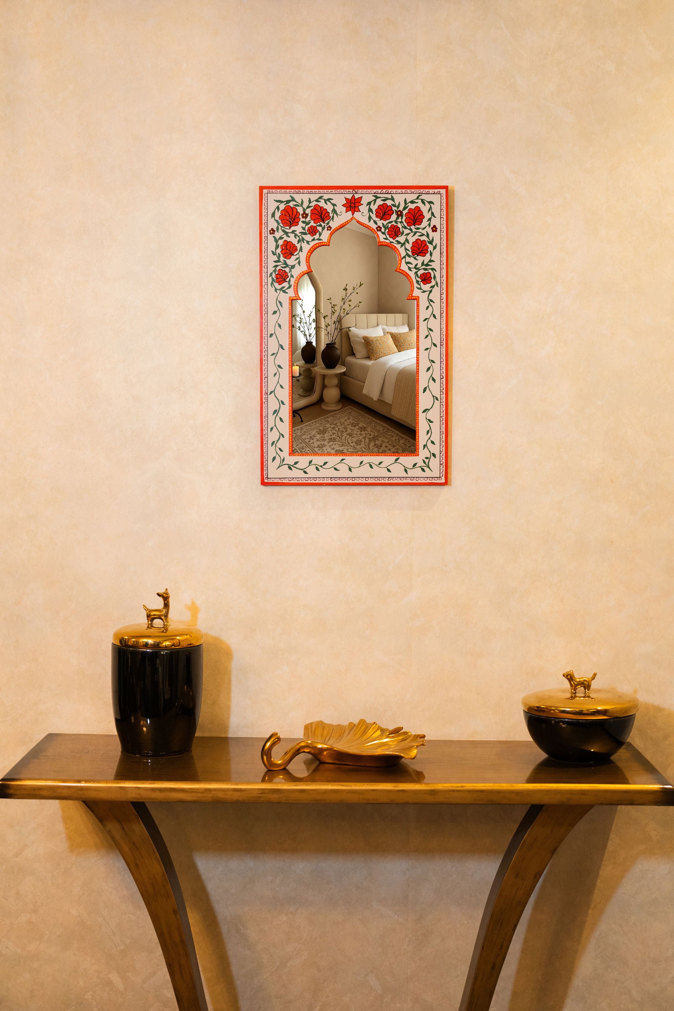 Floral Hand painted Mirror Frame (RED)