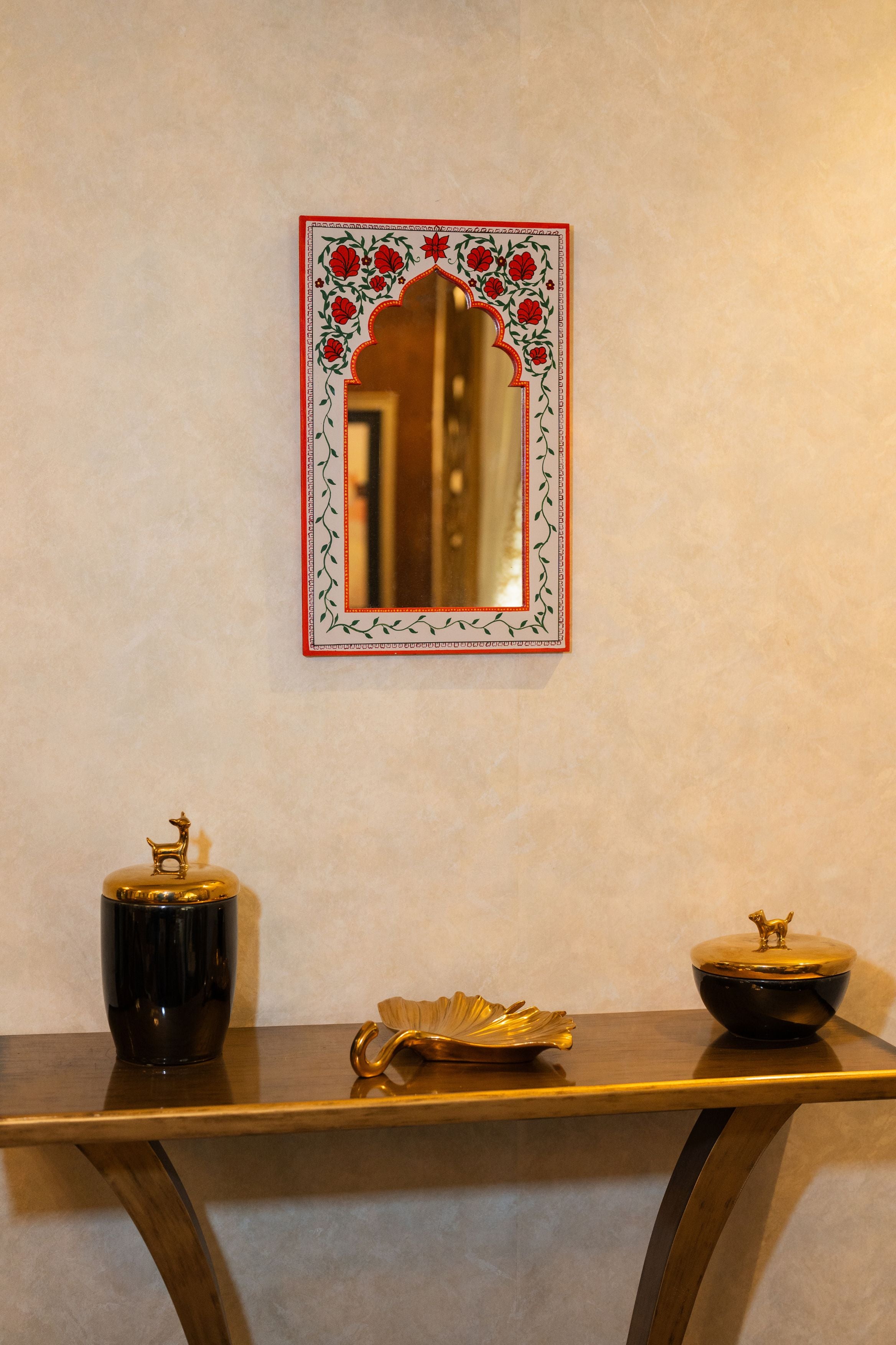 Floral Hand painted Mirror Frame (RED)