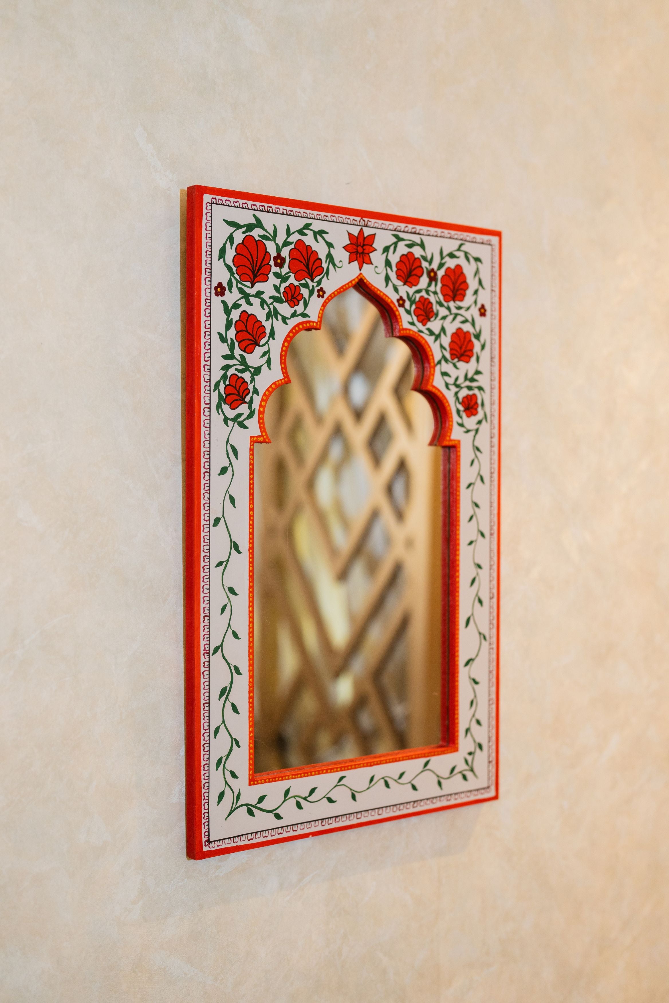 Floral Hand painted Mirror Frame (RED)