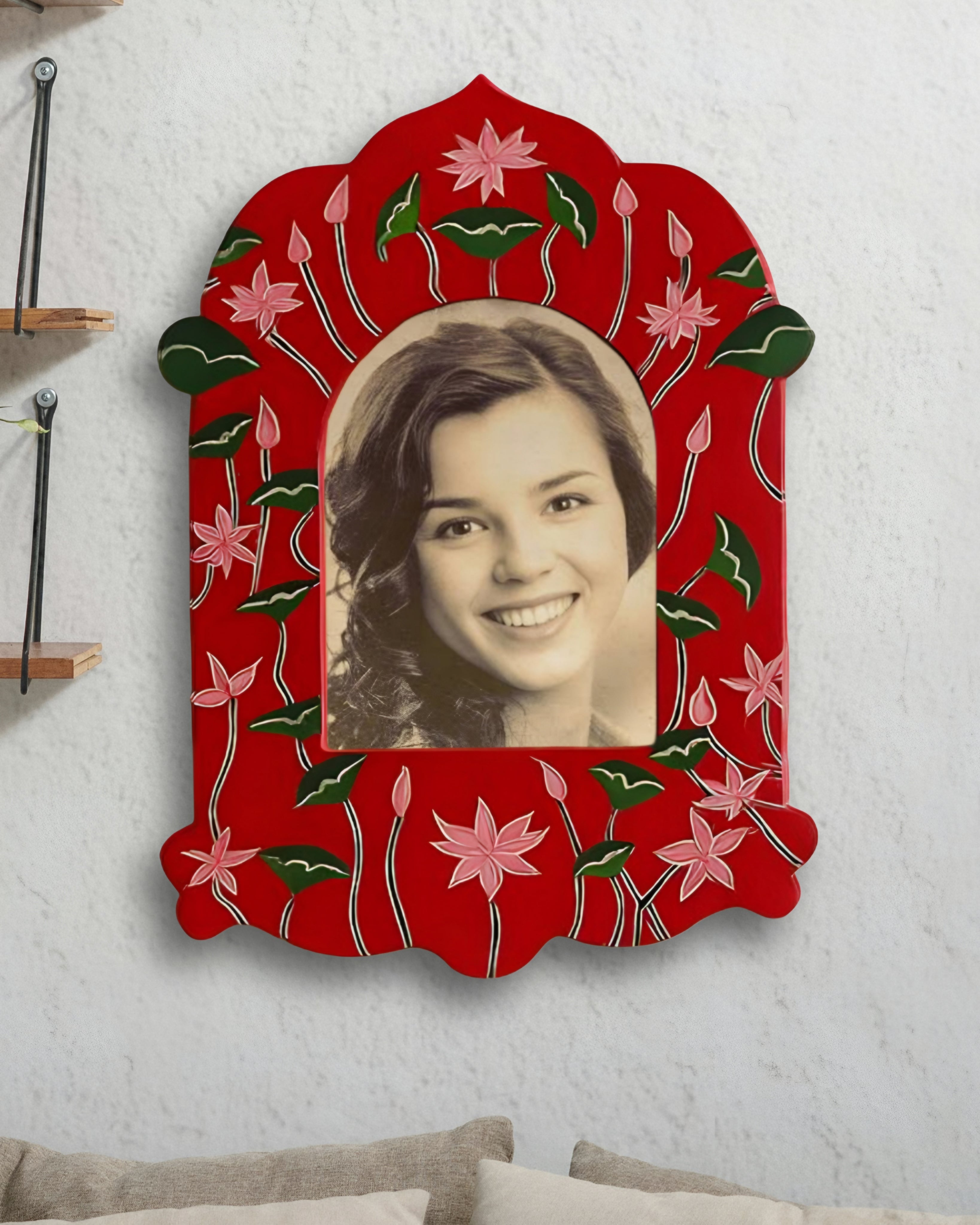 Floral Mirror Wall Frame (Red)