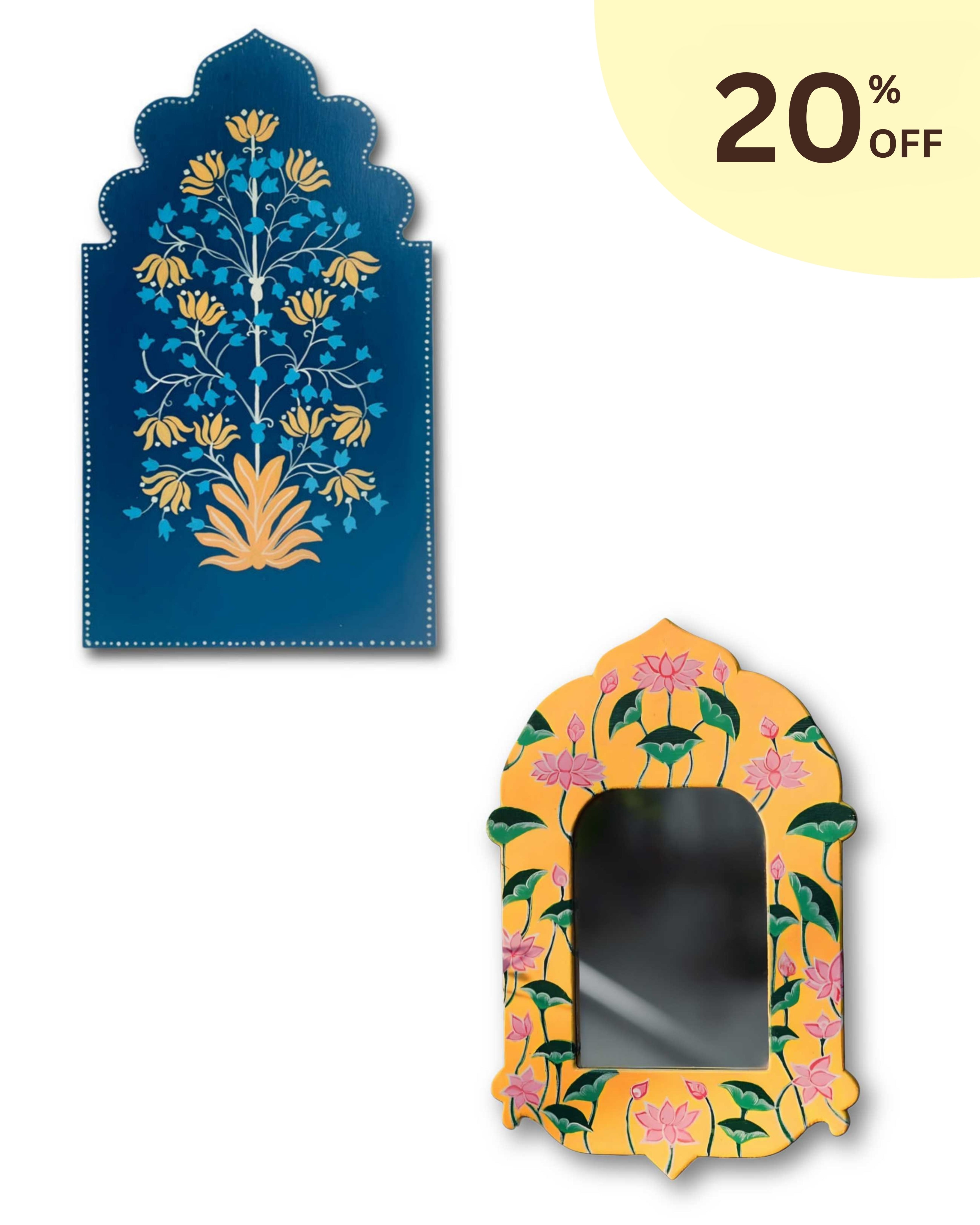 Mughal bloom wall frame with (Blue & Gold) & Floral Mirror Wall Frame 20% OFF