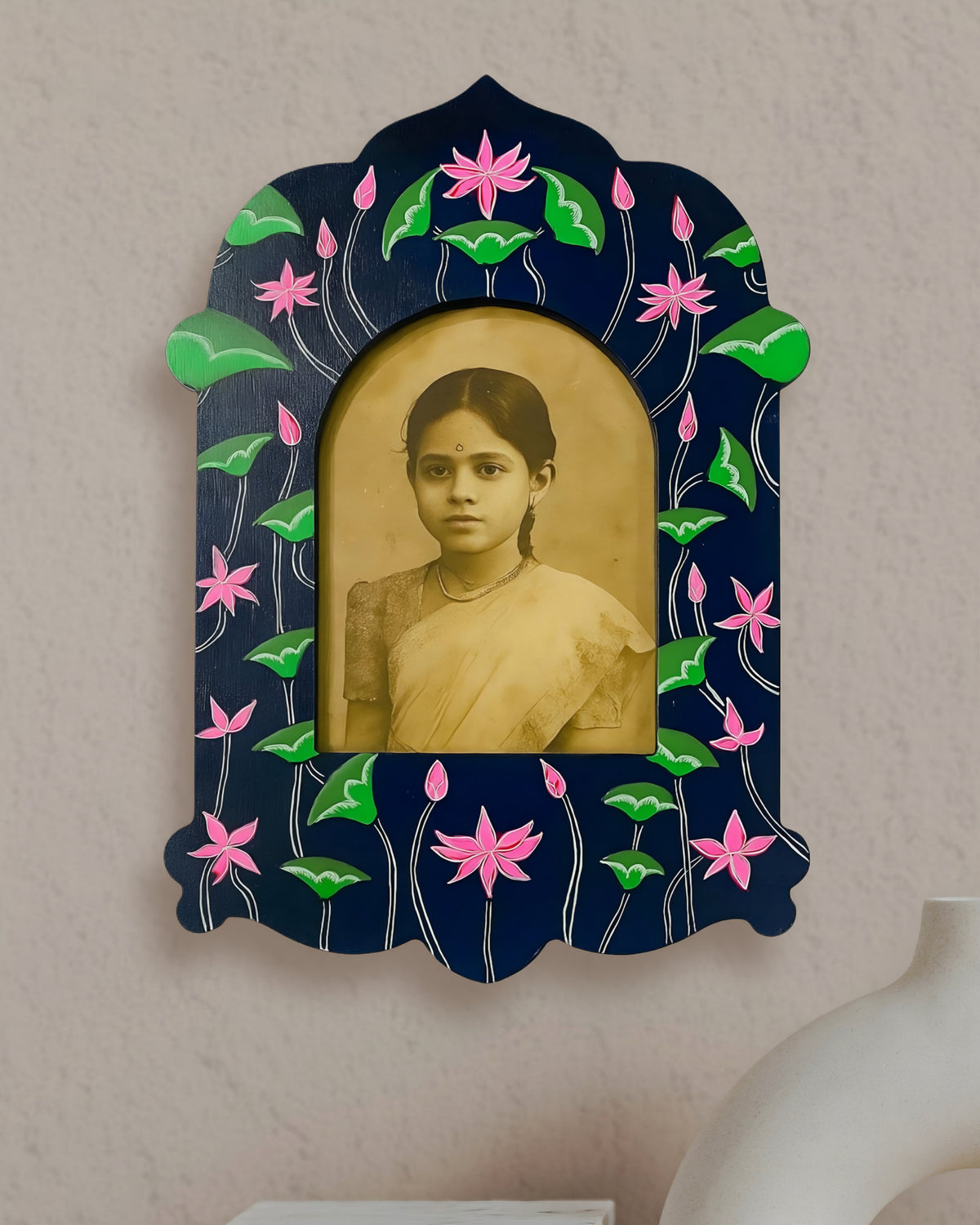 Floral Mirror Wall Frame (Blue)