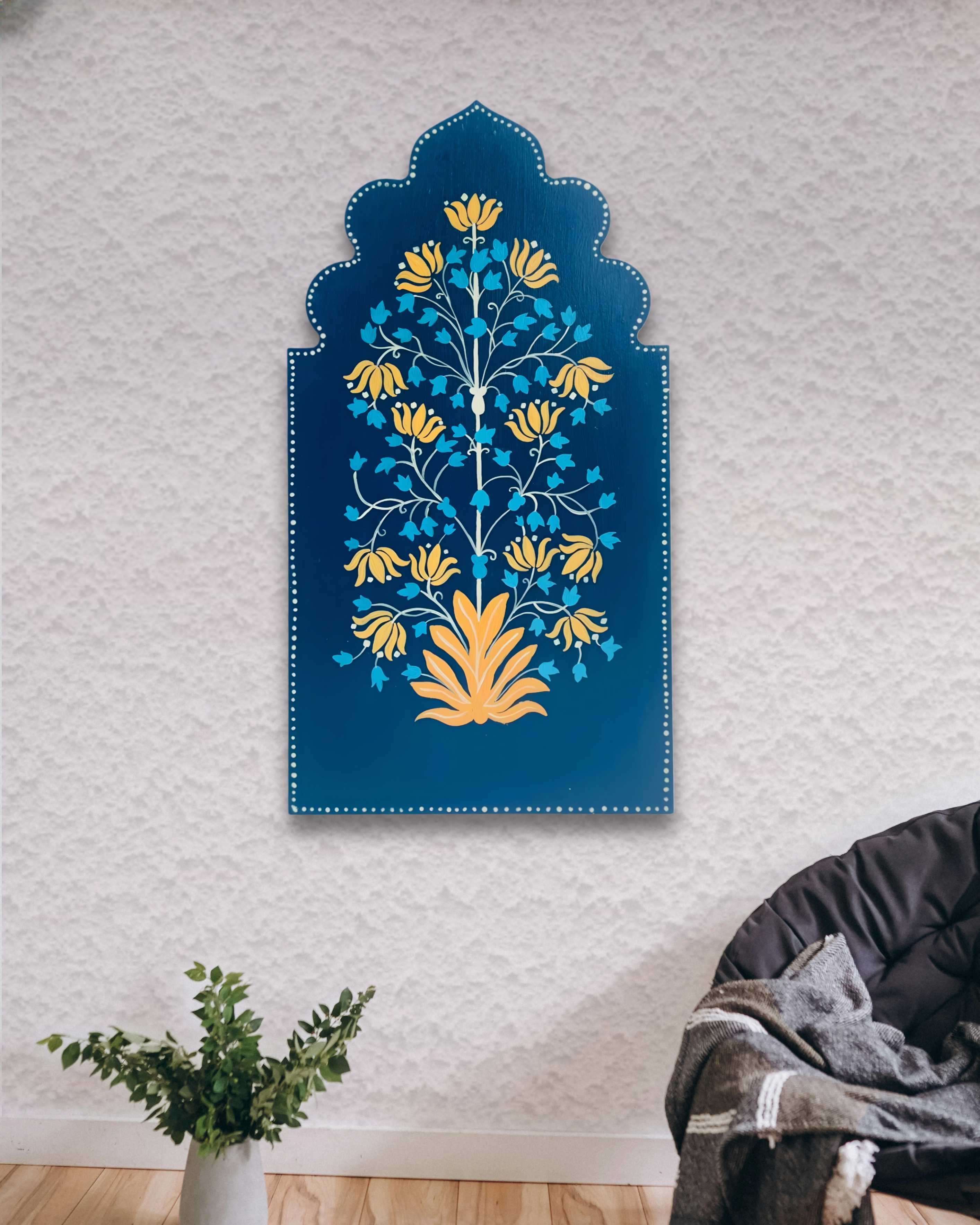 Mughal bloom wall frame with (Blue & Gold)