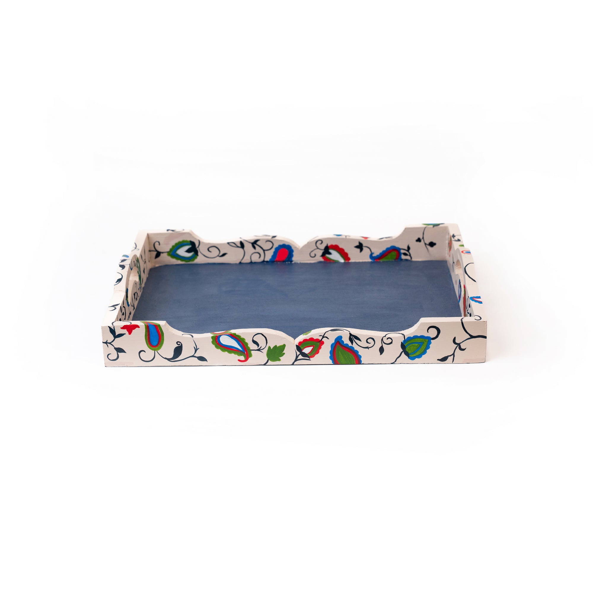 Tan & Blue Paisley Tray Large