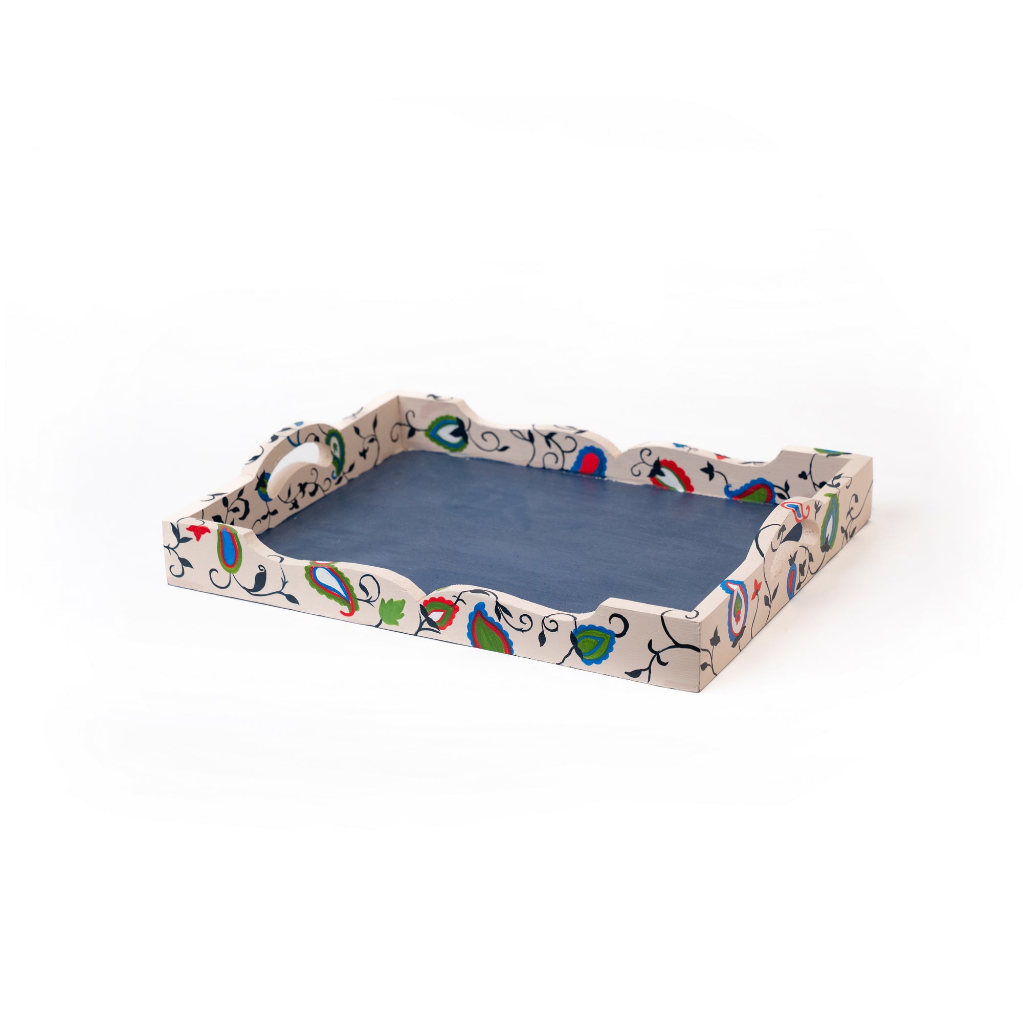 Tan & Blue Paisley Tray Large