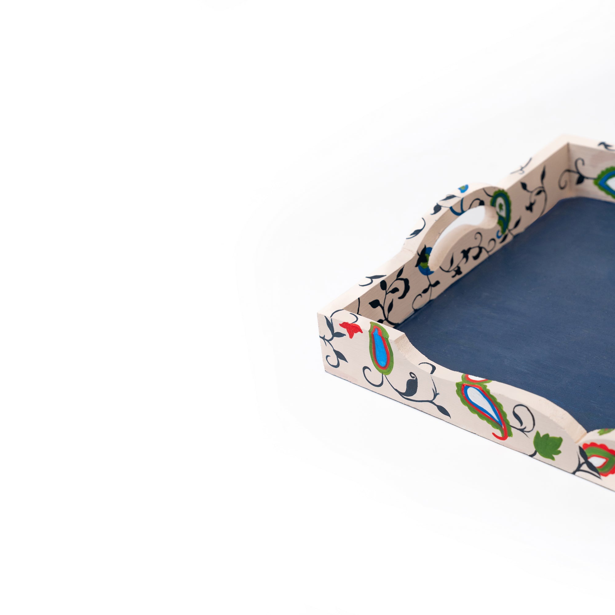 Tan & Blue Paisley Tray Large