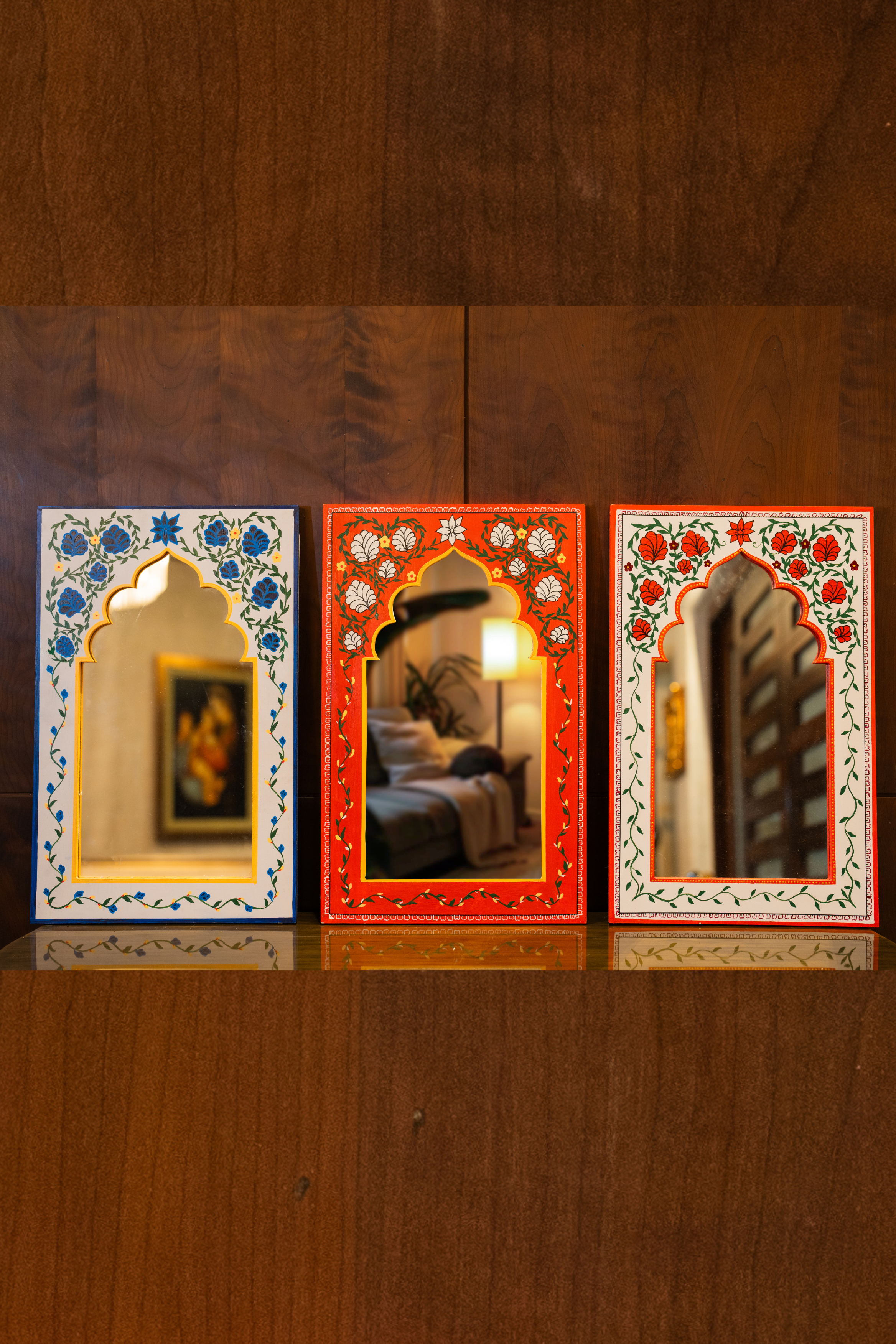 Floral Hand Painted Mirror Frame (Red)