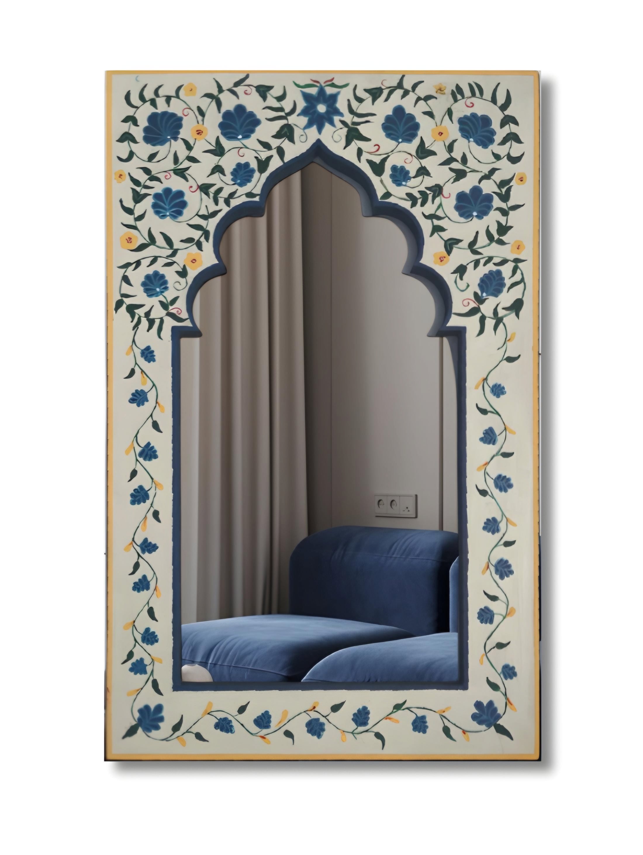 Floral Hand Painted Mirror Frame (BLUE)