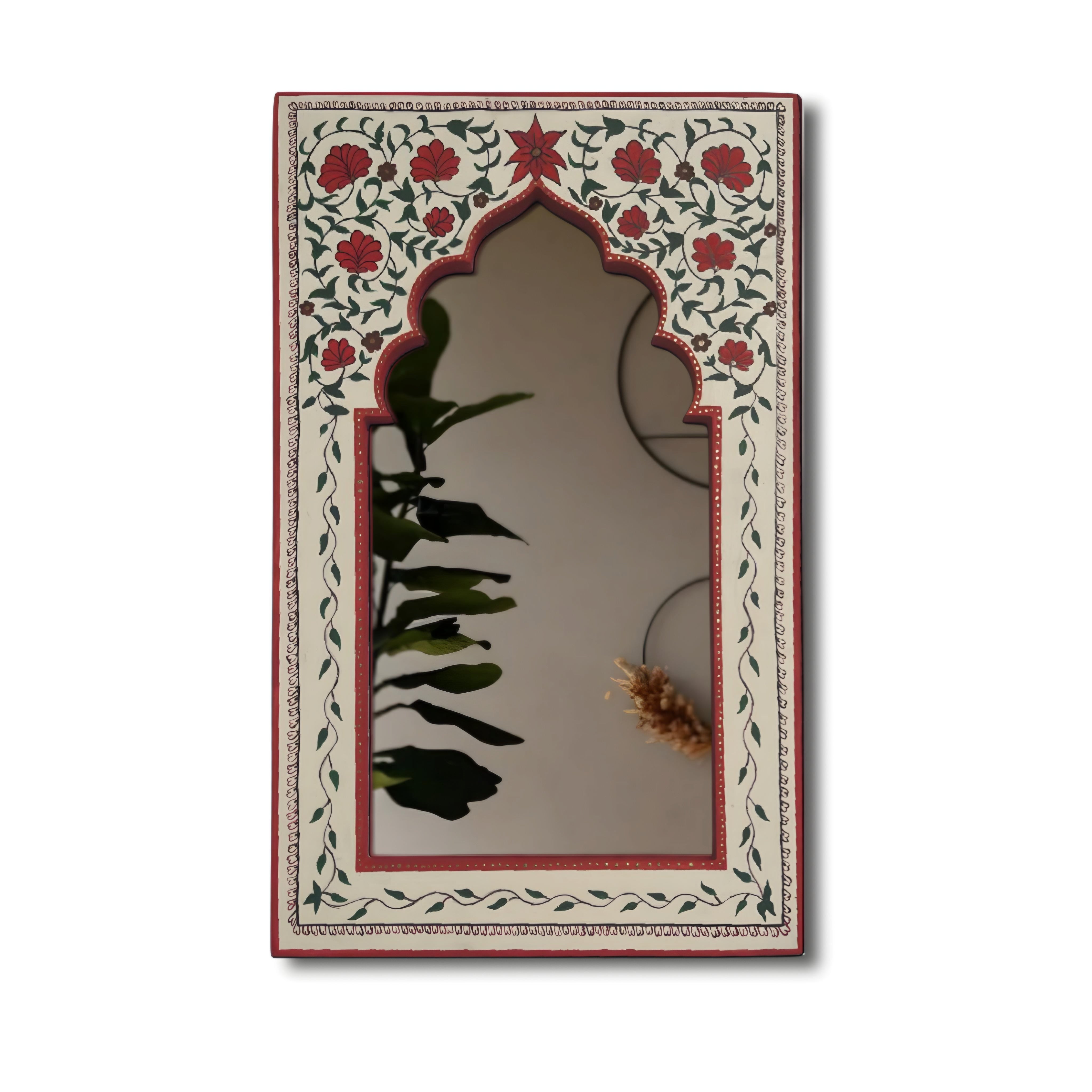Floral Hand painted Mirror Frame (RED)