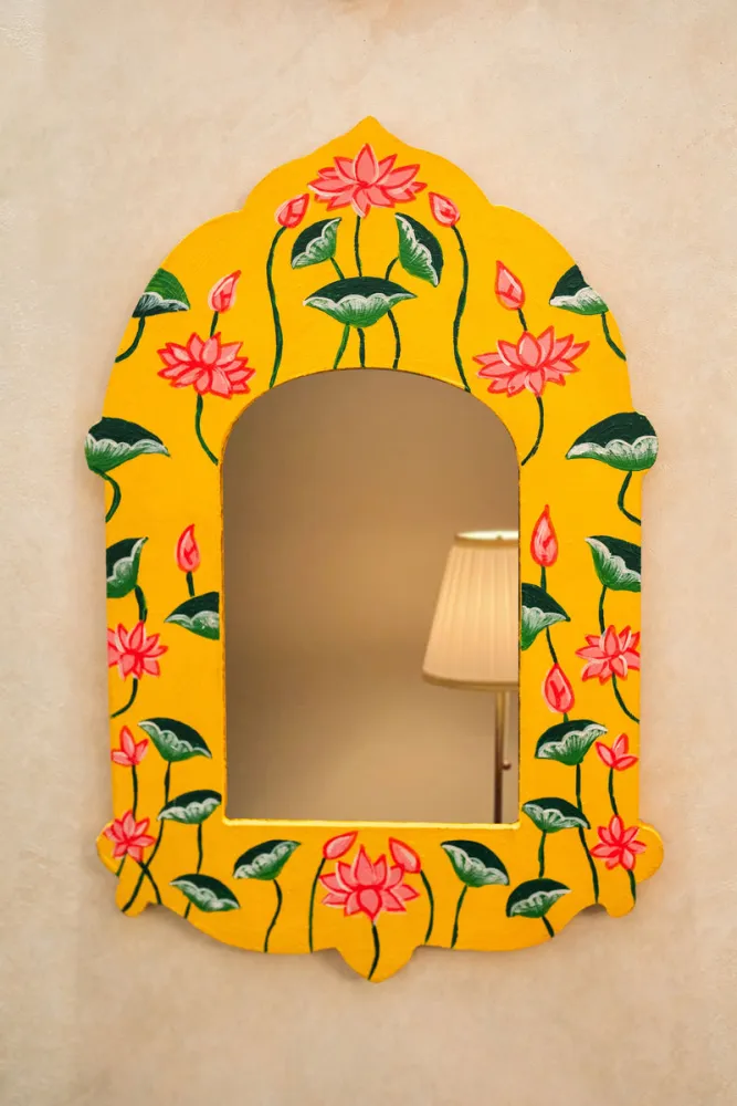 Hand Painted Lotus Mirror Frame Yellow
