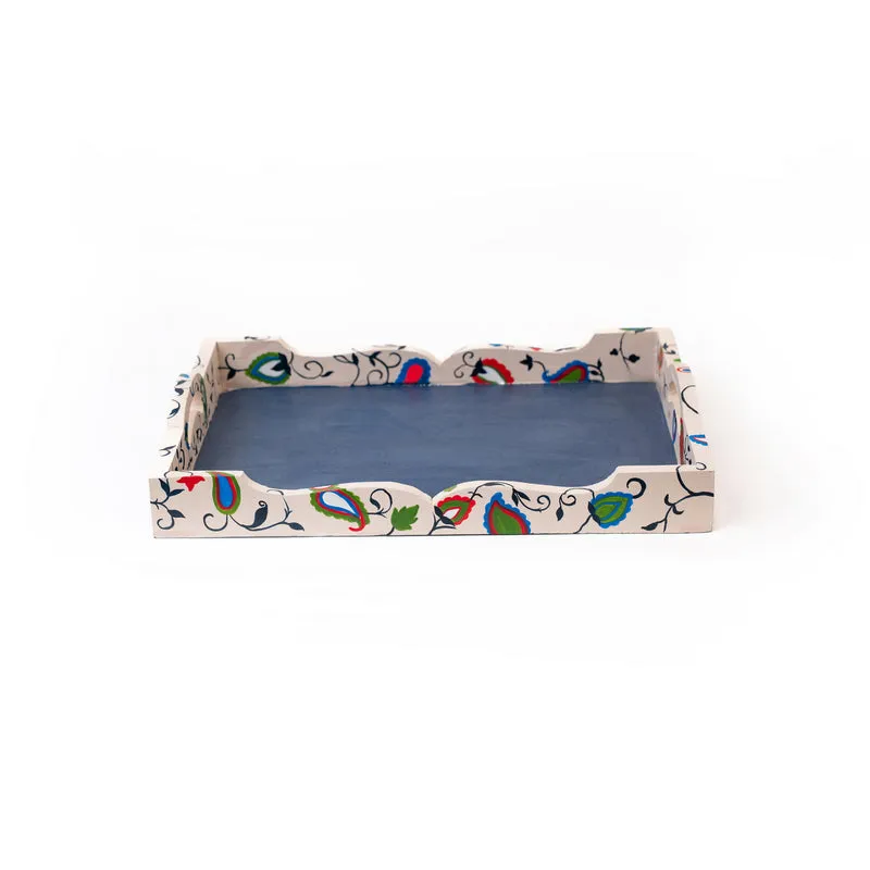 Tan & Blue Paisley Tray Large